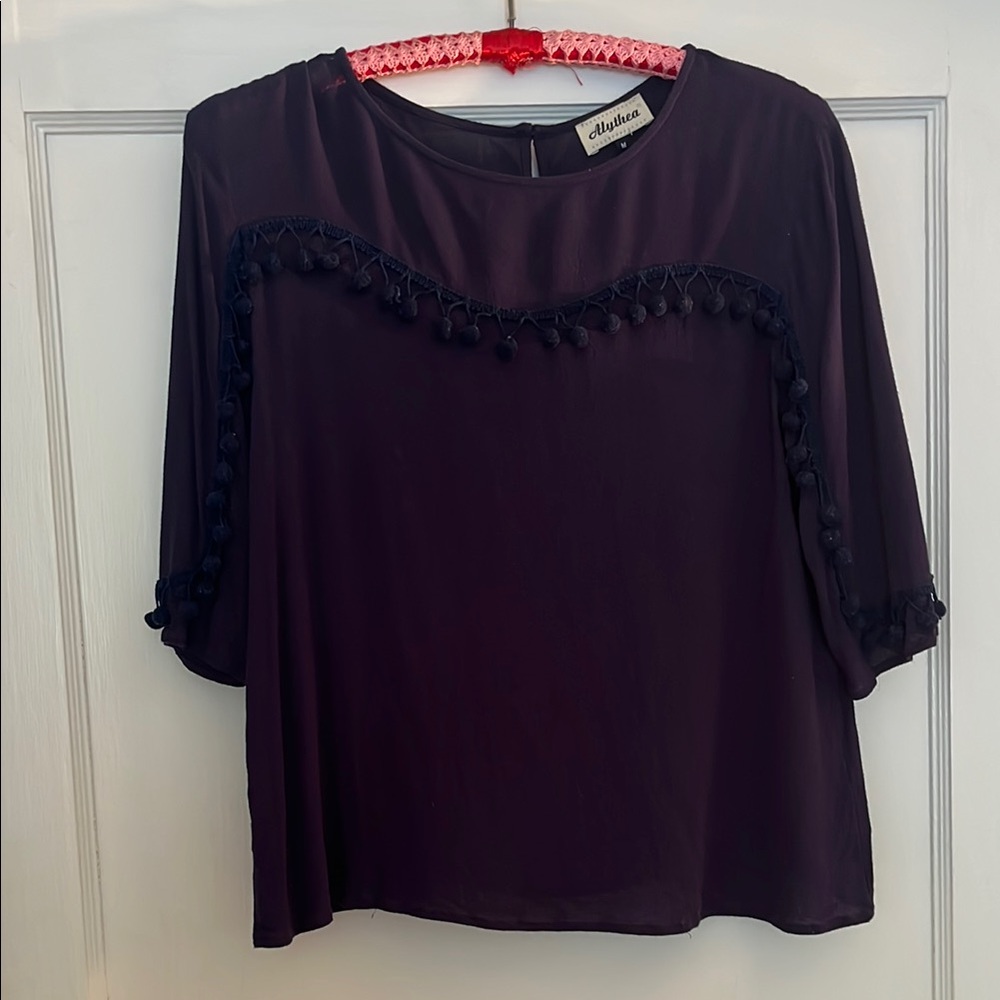 Alythea Purple Ruffled 3/4 Sleeve Blouse